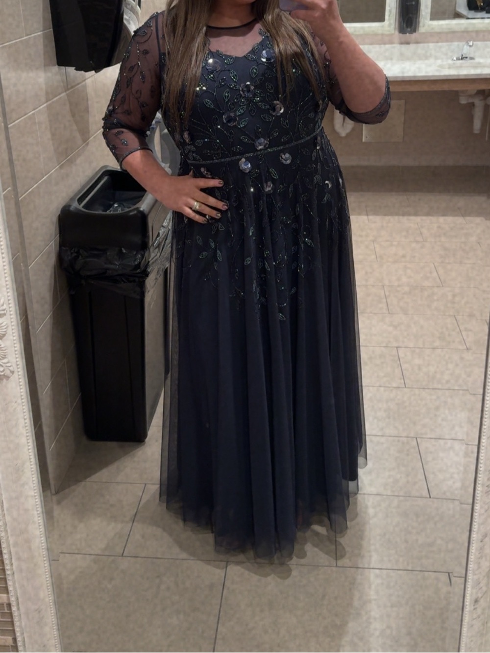 DAVIDS bridal wedding guest dress Beaded Navy Evening Gown plus size